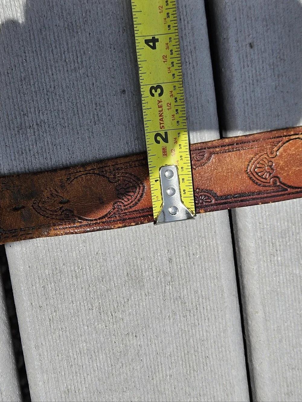 Vintage Hand Tooled Leather Belt Western Boho Floral Brown Cinto